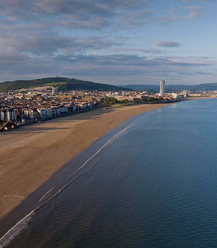 Ariel view of beach in Swansea 